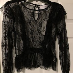 Highline Lace See Through Floral Black Blouse